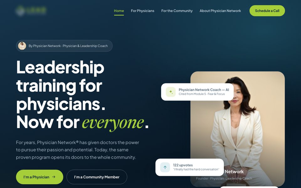 Physician Leadership Community App & Website web screen