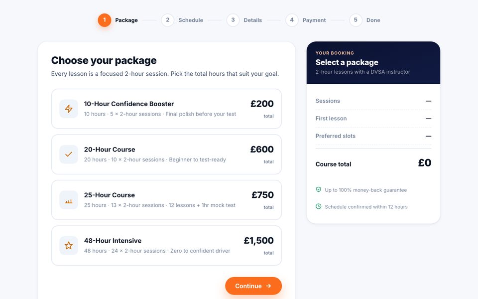 Intensive Driving Course Booking Platform web screen