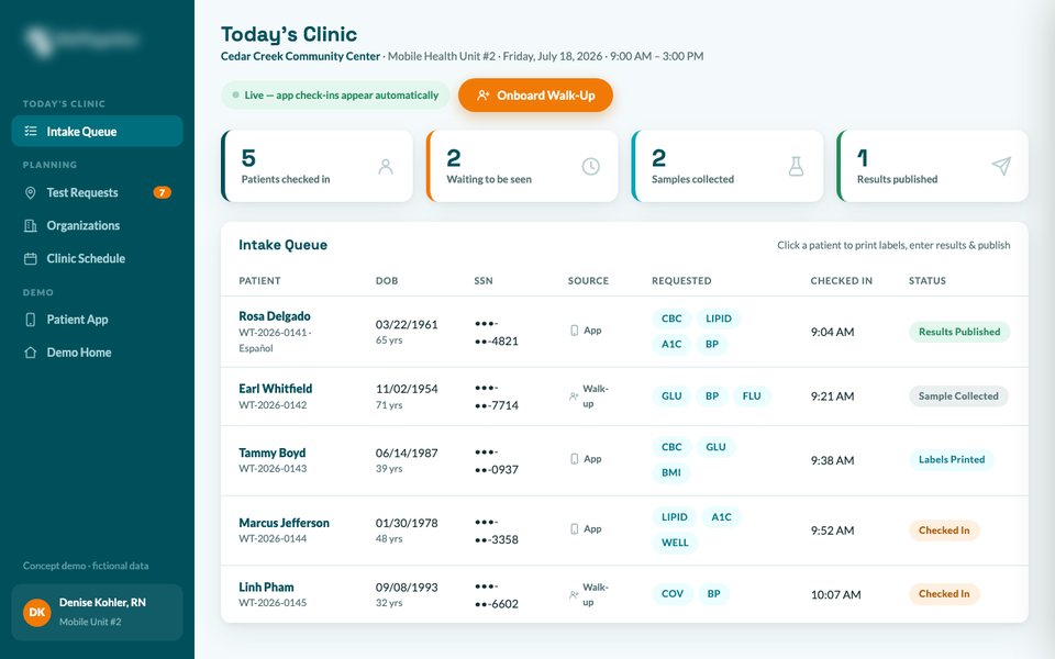 Field Intake & Label-Printing Platform for a Mobile-Health Nonprofit web screen