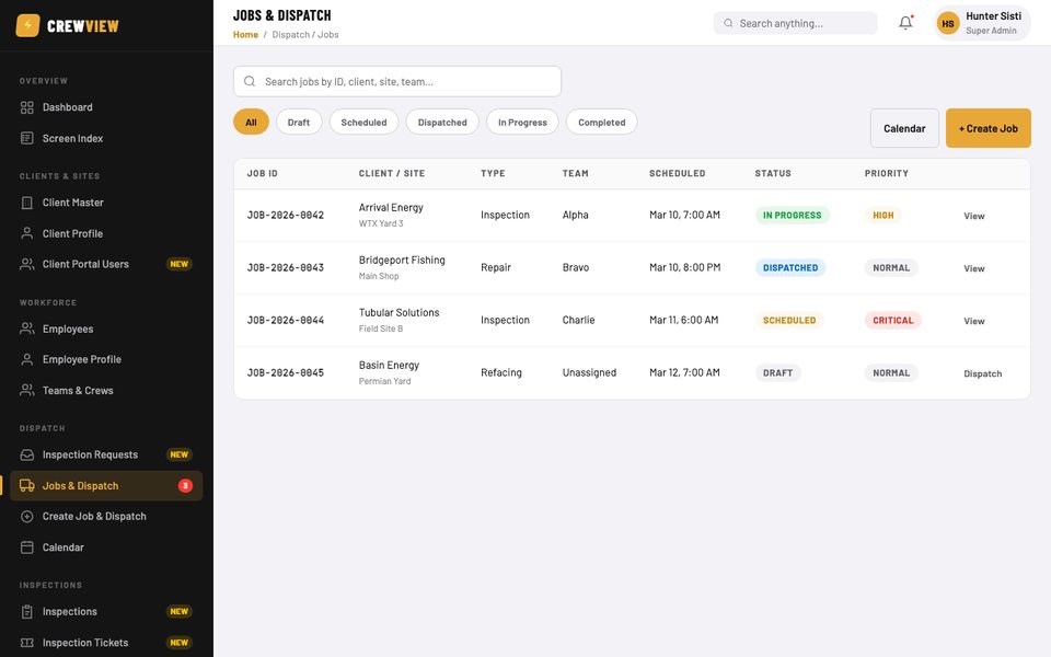 Dispatch & Crew Management Platform for an Energy Services Firm web screen